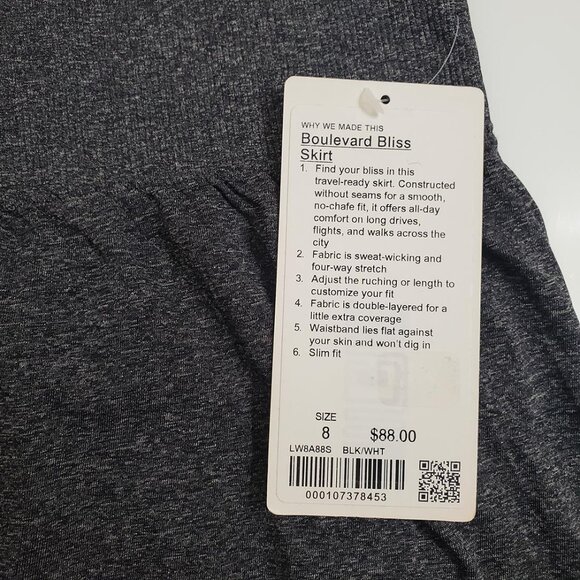 Lululemon Boulevard Bliss Skirt 8 Black White Travel Stretch Ruched Hem … - Picture 7 of 10